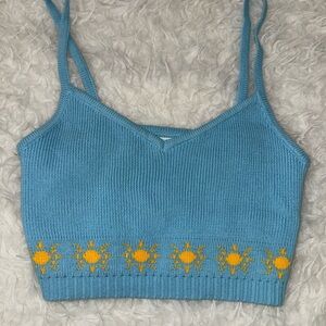 Blue Knit Crop Top with Sun Design - Pacsun